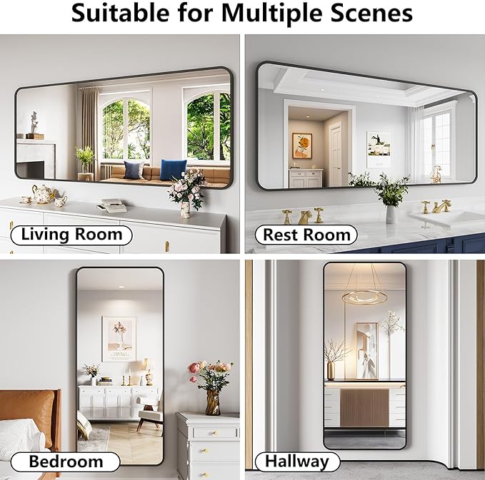 Koonmi Bathroom Mirror, 32X72 Inch Black Metal Framed Mirror - Image 4