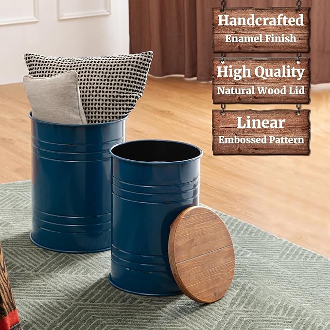 Glitzhome Farmhouse Accent Side Table, Metal Storage Stool Ottoman - Image 3