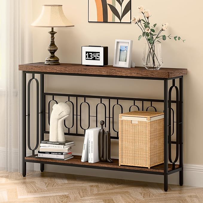 Industrial Console Table for Entryway, Rustic Console Table Behind Couch by FULOOPHI