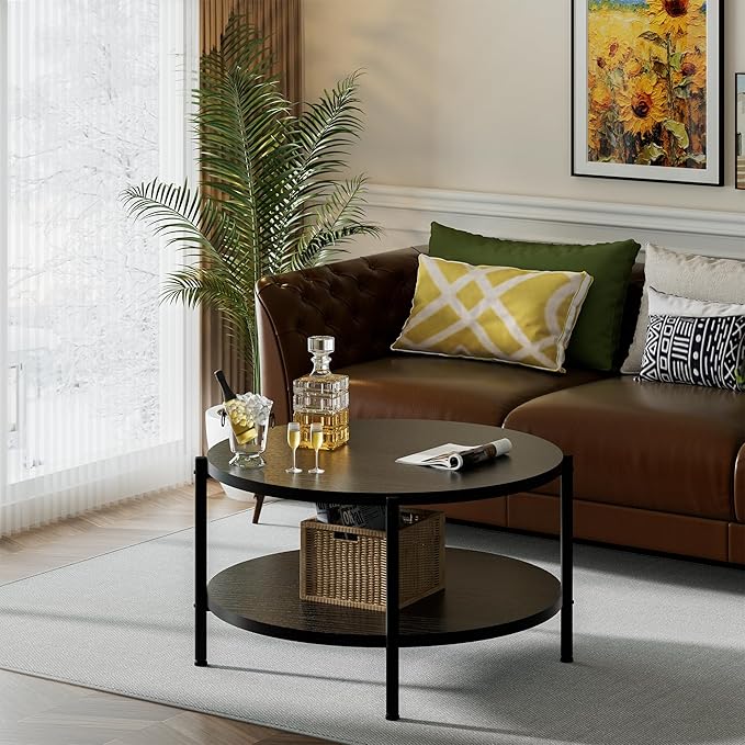 Round Coffee Table, 27.6" Circle Coffee Table - Image 3