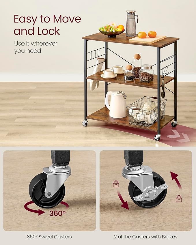 VASAGLE Kitchen Shelf on Wheels, Serving Cart - Image 4