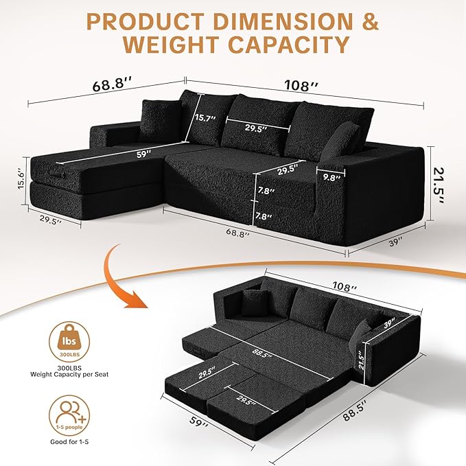 108" Modular Sectional Cloud Sofa - Image 2