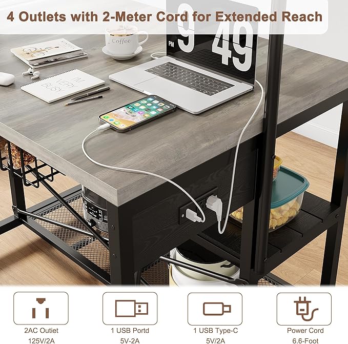 46" Large Kitchen Island Table Baker Rack - Image 9