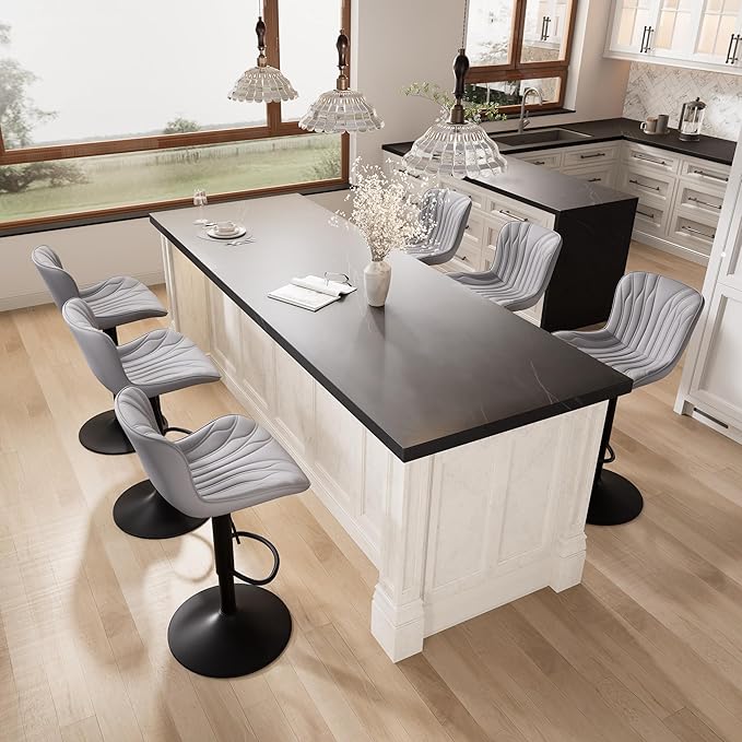 YOUNIKE Grey Bar Stools Set of 2 Modern Kitchen Counter Height Bar Chairs - Image 9