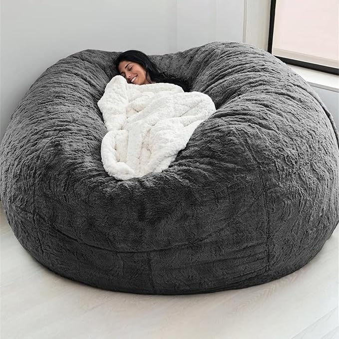 Giant Fur Bean Bag Chair Cover for Kids Adults, Living Room Furniture Big Round by LLPCKPB