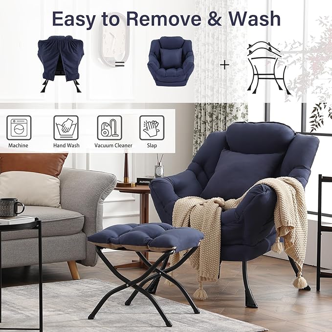 Large Lazy Chair with Ottoman, Accent Reading Chair with a Throw Pillow - Image 6