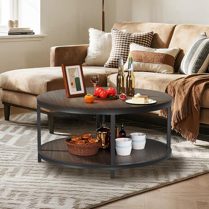 NSdirect 36 inches Round Coffee Table, Rustic Wooden Surface Top & Sturdy Metal - Image 4