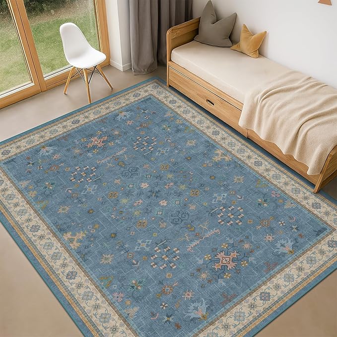 5x7 Rug for Living Room, Boho 5 x 7 Area Rugs Colorful Blue Modern Eclectic - Image 6