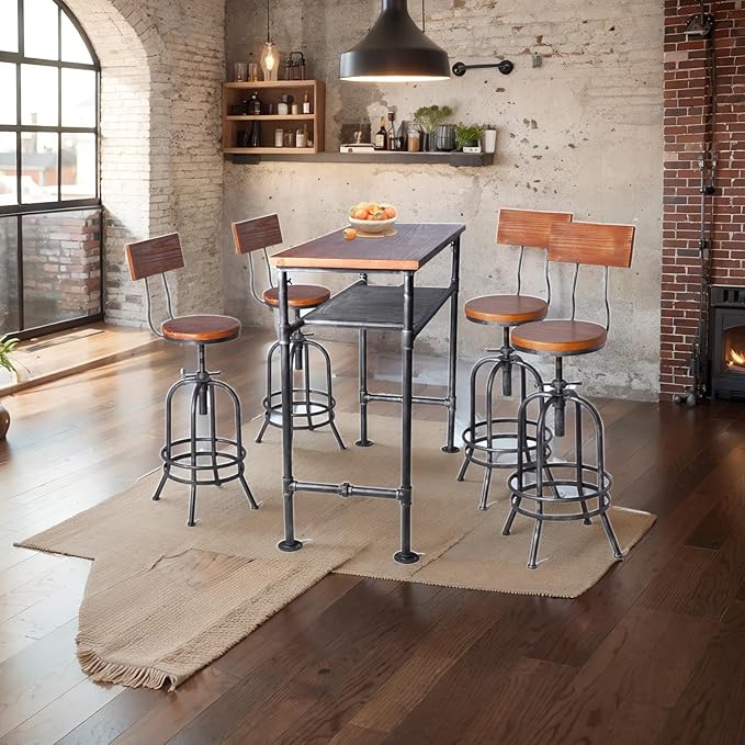 LOKKHAN Industrial Bar Stool-Adjustable Swivel Round Wood Metal Kitchen - Image 9
