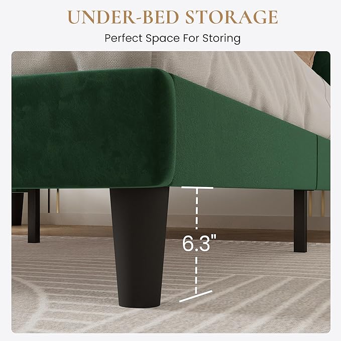 SHA CERLIN Twin Bed Frame/Velvet Upholstered Platform Bed Frame - Image 7