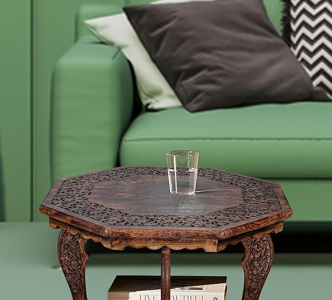 The Wooden Town Farmhouse Octagon Accent End Table, Rustic Side Table - Image 4