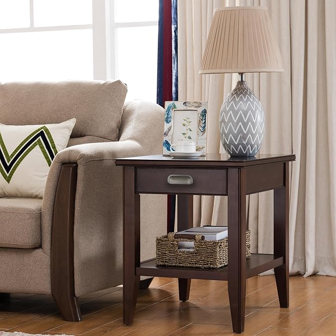 Leick Home Laurent End Table, Solid Wood, 1 Storage Drawer, Bottom Display Shelf - Image 2