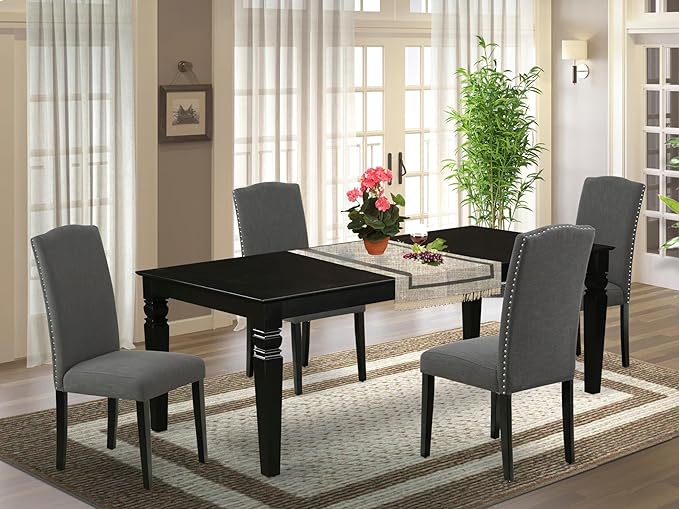 East West Furniture LGEN5-BLK-20 5 Piece Dinette Set Includes a Rectangle - Image 2