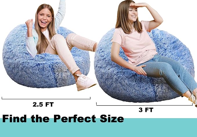 Fluffy Bean Bag Chair, 3FT Round Memory Foam Filled Bean Bag - Image 4