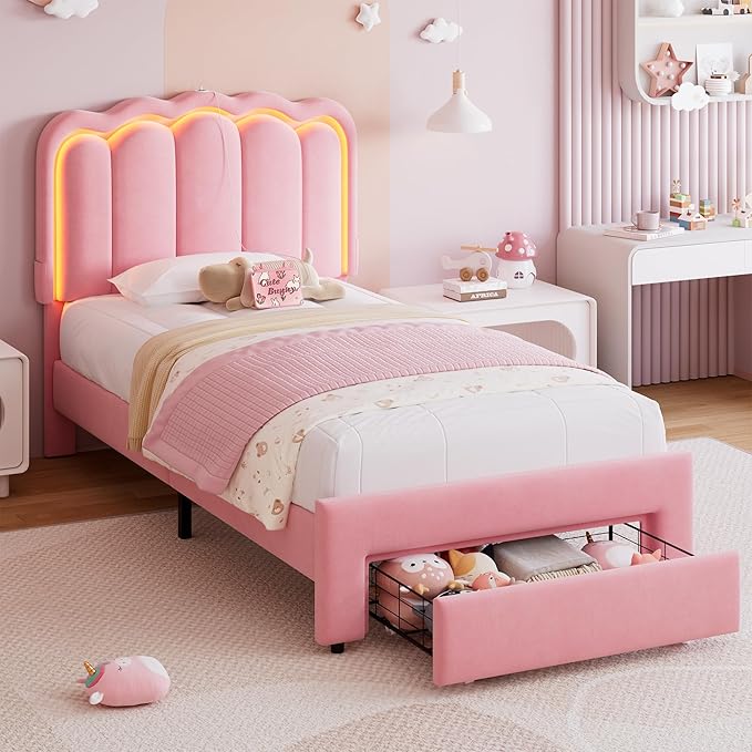 Twin Upholstered LED Bed Frame by JOCOEVOL