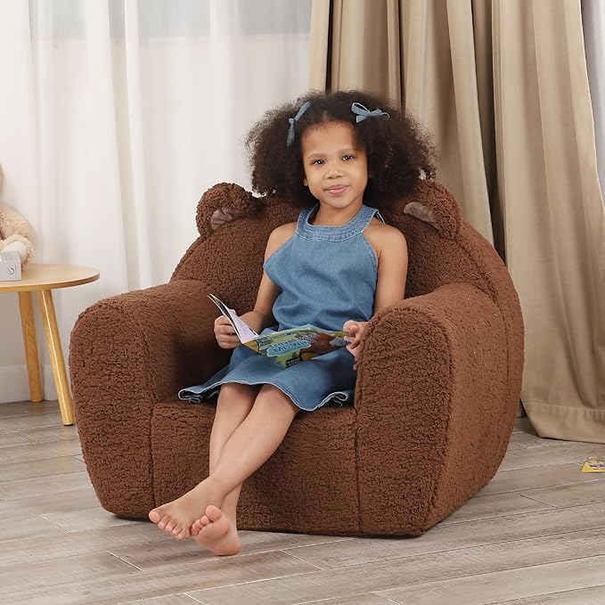 Comfy Toddler Chair, Cuddly Sherpa Teddy Bear Kids Sofa, High Back Kids Reading by MOMCAYWEX