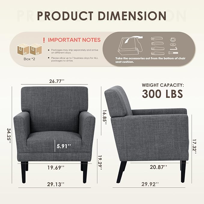 COLAMY Accent Chair Set of 2 for Living Room, Modern Upholstered Fabric Accent - Image 2