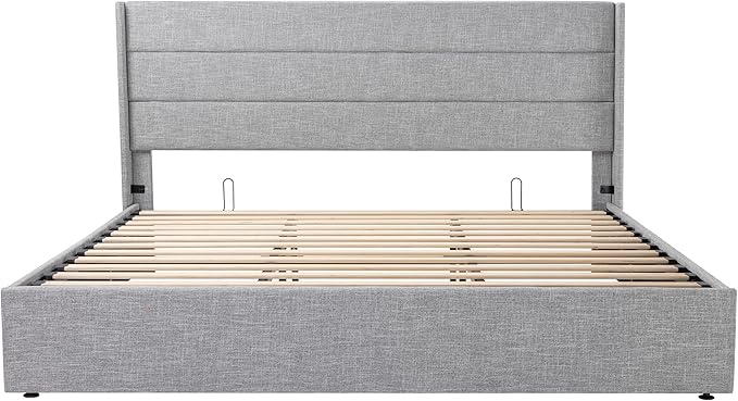 SHA CERLIN King Size Lift Up Storage Bed/Modern Wingback Headboard/Upholstered - Image 9