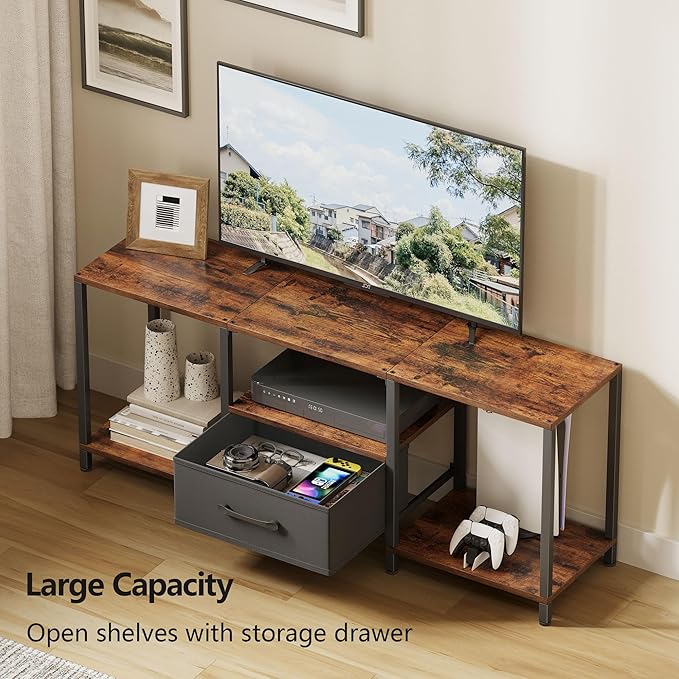 TV Stand with Fabric Drawer for 55 Inch TV, Entertainment Center with Open - Image 4