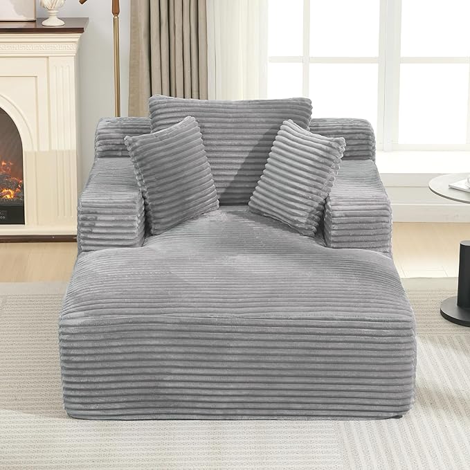 Oversized Chaise Daybed Lounge Sleeper Chair Sofa Bed Indoor, Fluffy Corduroy - Image 3