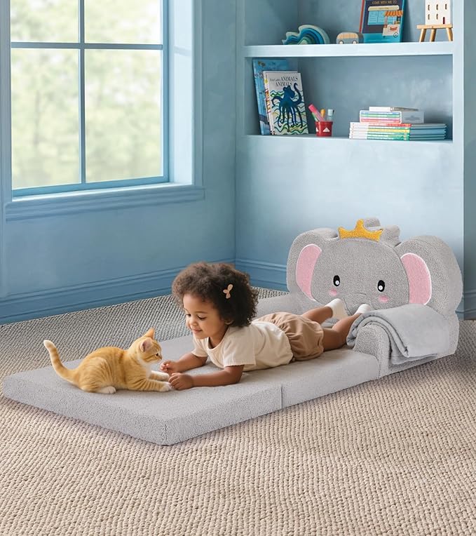 Kids Couch, 2-in-1 Soft Toddler Couch Fold Out - Image 2
