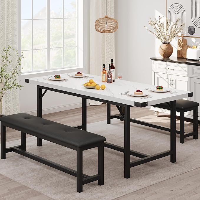 3-Piece Dining Table Set for 4-6 People, Extendable Kitchen Table Set by SLEKVERSA