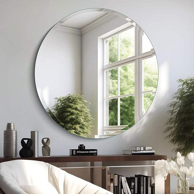 36" Frameless Beveled Round Mirror by UMZODO