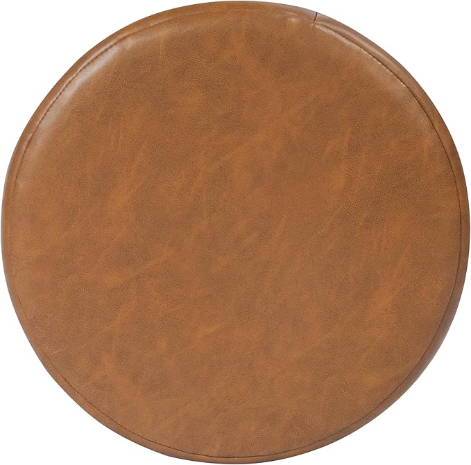 HomePop Upholstered Faux Leather Round Ottoman Home Décor | Round Pouf Foot - Image 5