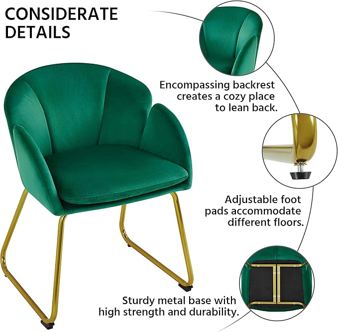 Yaheetech Flower Velvet Vanity Chair, Modern Side Chair Armchair - Image 5