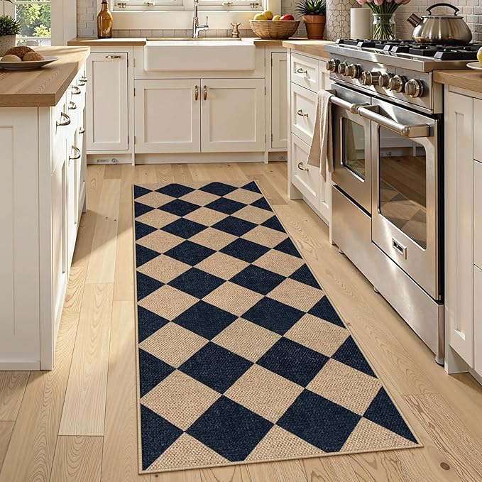 Lahome Checkered Easy Jute Runner, 2x6 Kitchen Runner Rug Non Slip Washable - Image 2