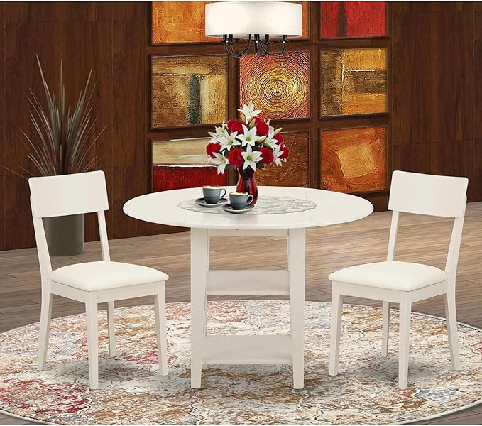 East West Furniture SUAD3-LWH-LC 3 Piece Dining Set Contains a Round Dining - Image 2