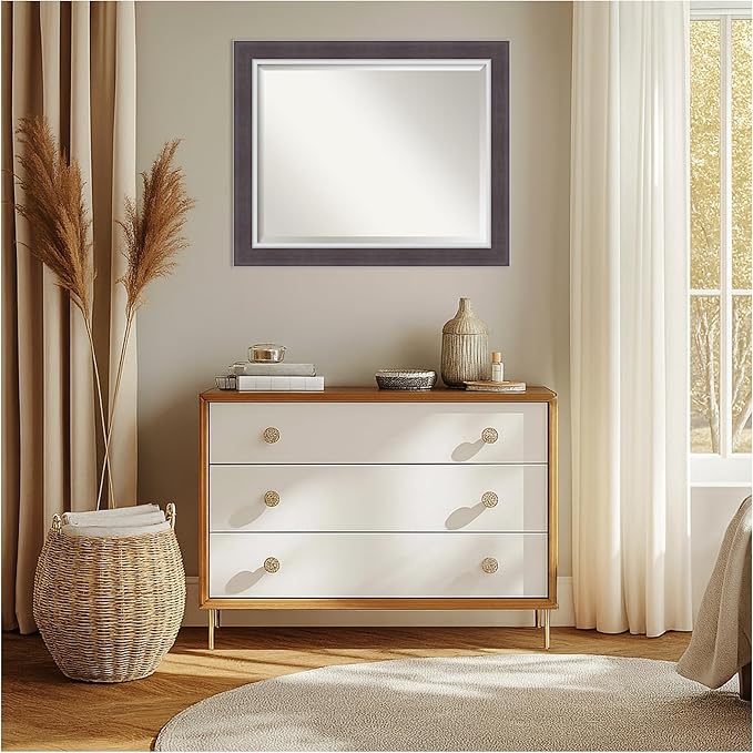 Amanti Art Brown Wall Mirror 28x34 Ellie Brown Silver Rectangle Bathroom Mirror - Image 7