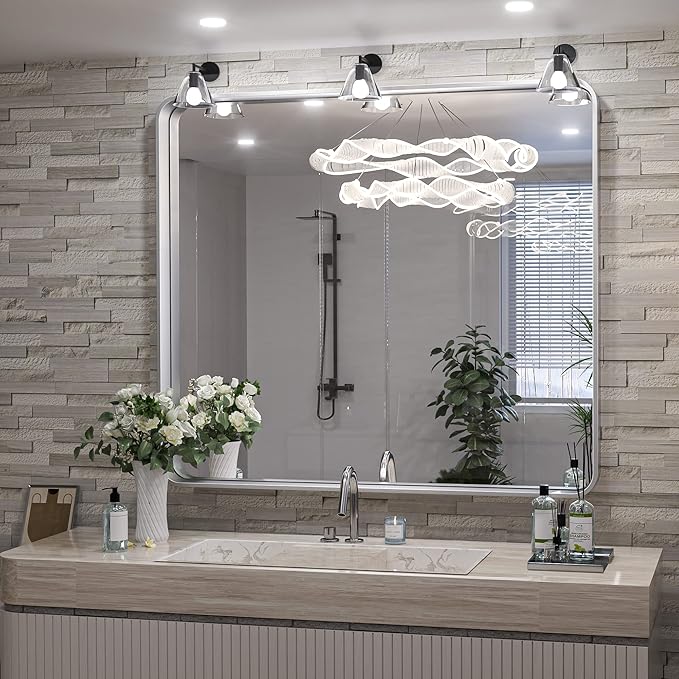 TokeShimi 36 x 36 Inch Wall Mirror Brushed Silver Bathroom Vanity Mirror - Image 5