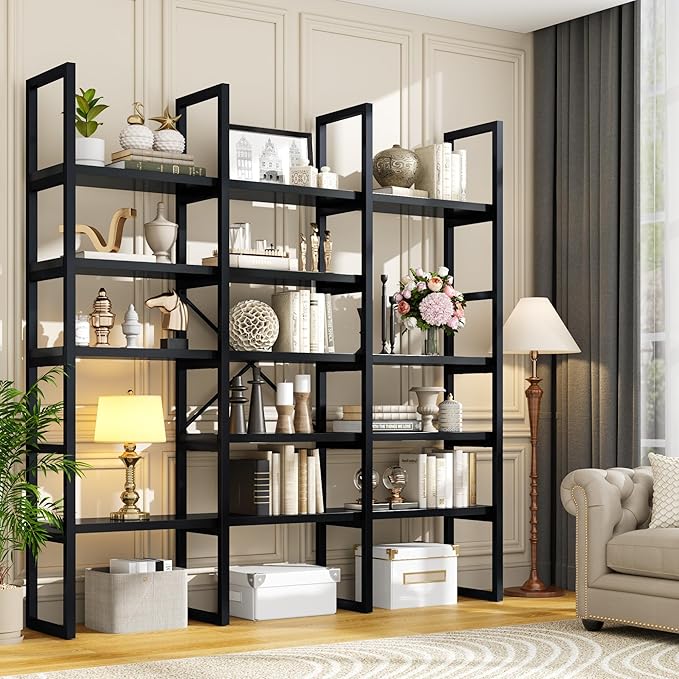 Semoic Large Bookshelf 5 Tiers, Triple Wide Geometric Bookcase, 71 Inches Tall - Image 6
