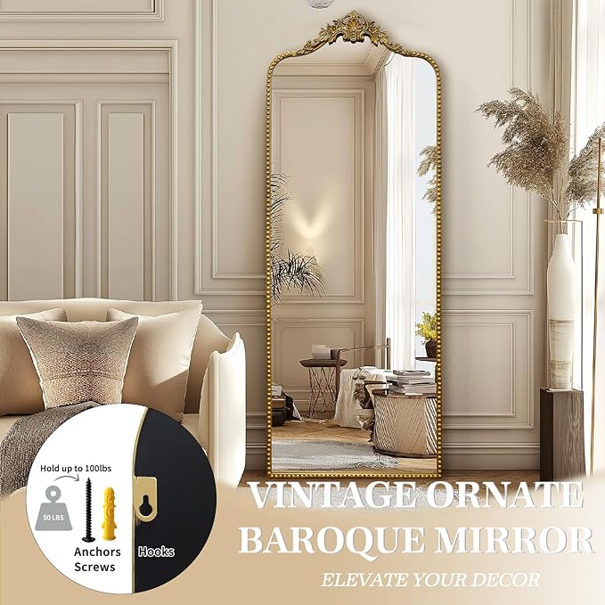 G-LEAF Vintage Baroque Full Length Floor Mirror 75"X30", Victorian Antique - Image 5