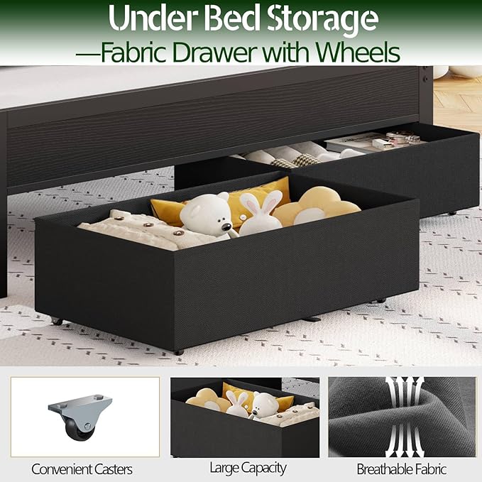Furnulem Queen Bed Frame with Charging Station and LED Lights, Metal Platform - Image 6