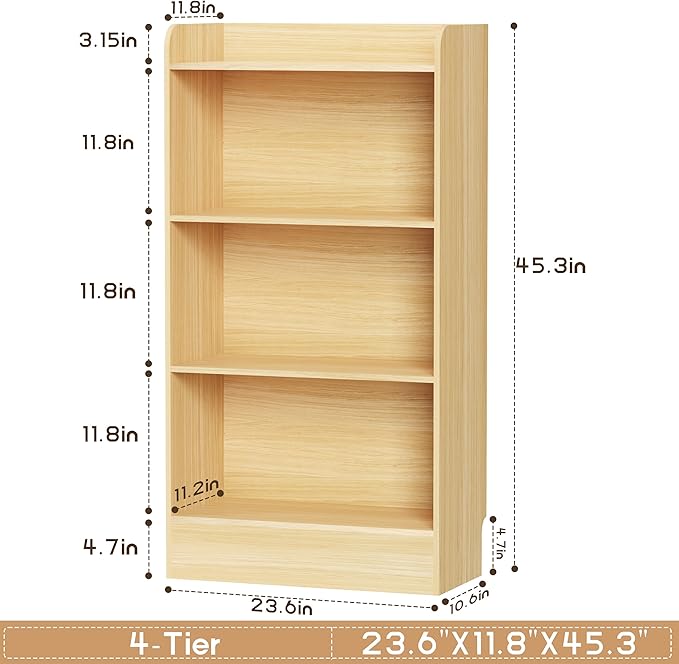 Lkeiyay Kids Bookshelf, Wooden Storage Shelf Organizer, 4-Tier Montessori Kids - Image 3