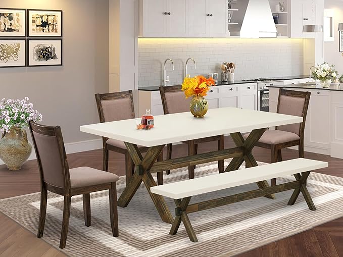 East West Furniture X727MZ748-6 6 Piece Dining Table Set Contains a Rectangle - Image 2