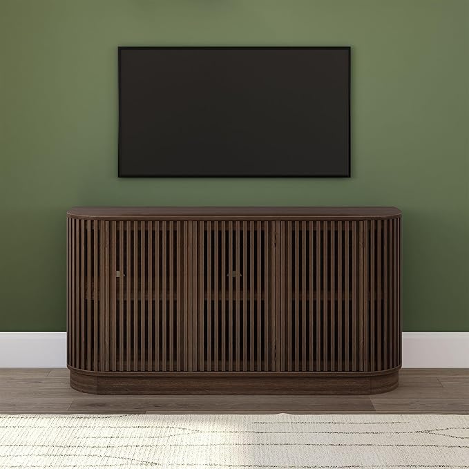 Plank+Beam Contour Wood TV Stand, Three Door Solid Wood Entertainment Console - Image 3