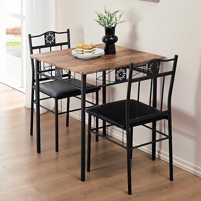 VECELO 3-Piece Small Kitchen Dining Table Set by VECELO