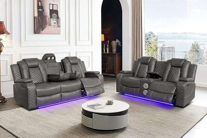 Ball & Cast Power Recliner Sofa Set Leather Reclining Sofa Set Living Room - Image 3