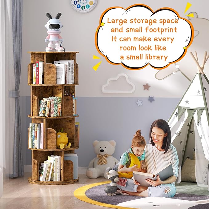 Rotating Bookshelf, Corner Bookshelf, 360 Display Wood Spinning Bookcase - Image 3