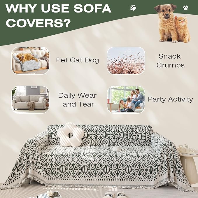 STACYPIK Green Jacquard Sofa Cover - Image 7