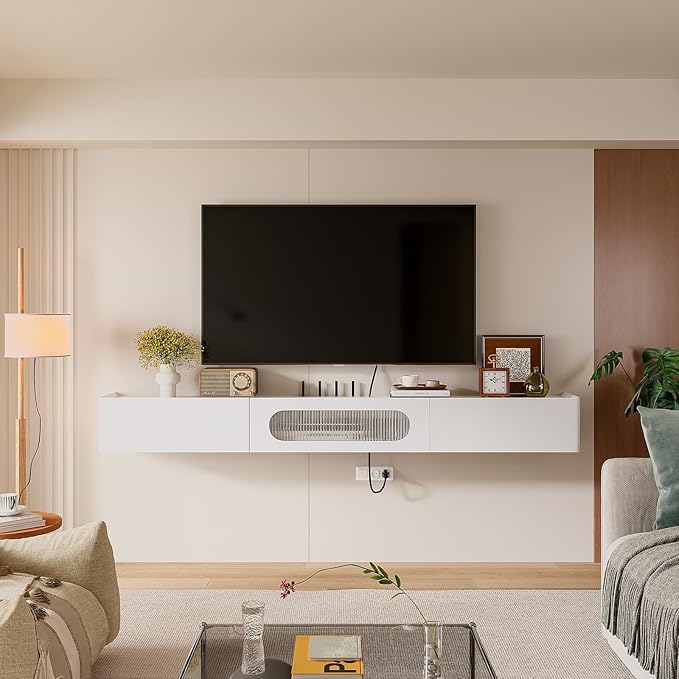 Floaticase Floating TV Stand, 94IN Fully Assembled Hign Gloss Wall Mounted - Image 5