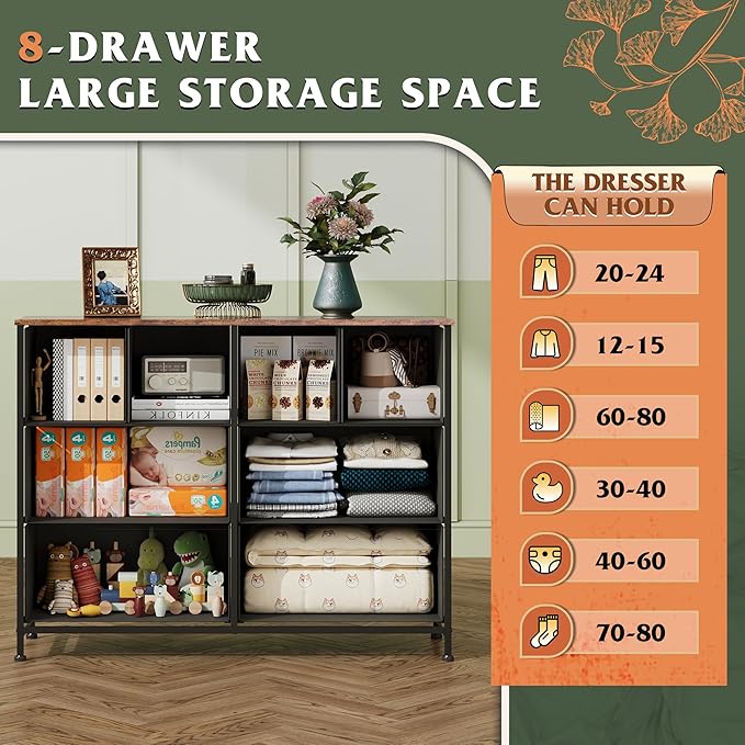 WLIVE 8 Drawer Dresser for Bedroom, Wide Fabric Dresser Storage Organizer - Image 4