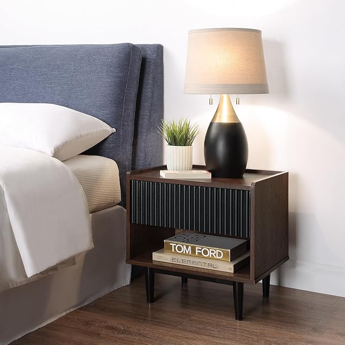 Manhattan Comfort Duane Mid Century Modern Ribbed Nightstand and Coffee Table - Image 4