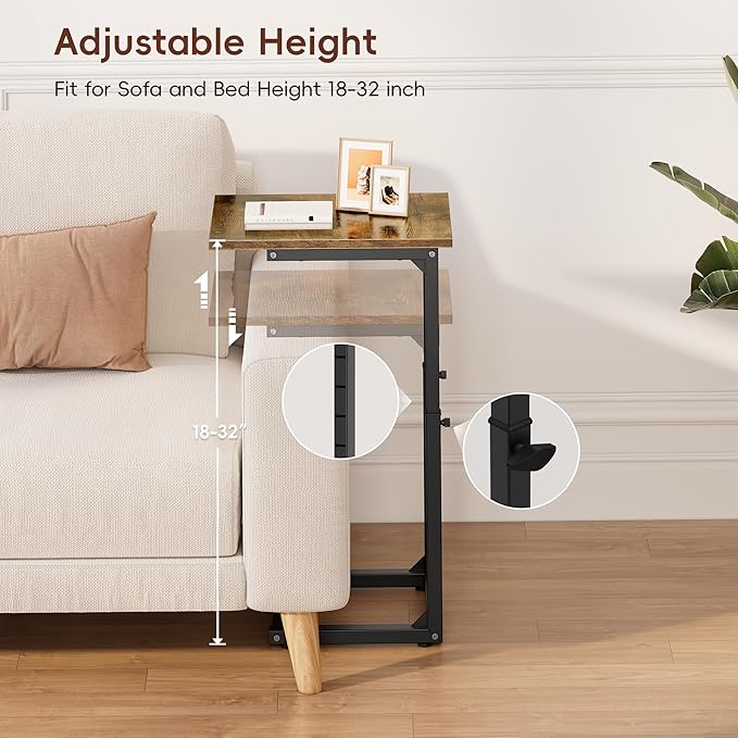 Vagusicc C Shaped End Table, Sofa Table That Slide Under, C Table End Table TV - Image 4