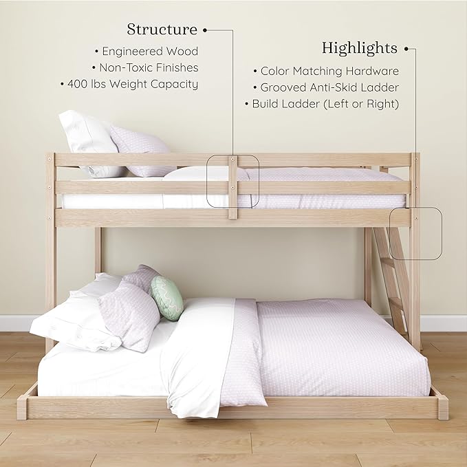 Grain & Grove Bear Twin Over Full Bunk Bed, Low Bunk Bed Frame - Image 3