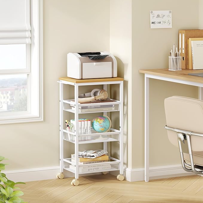 Hoctieon Rolling Storage Cart, 4-Tier Wide Panel Rolling Kitchen Storage Cart - Image 8