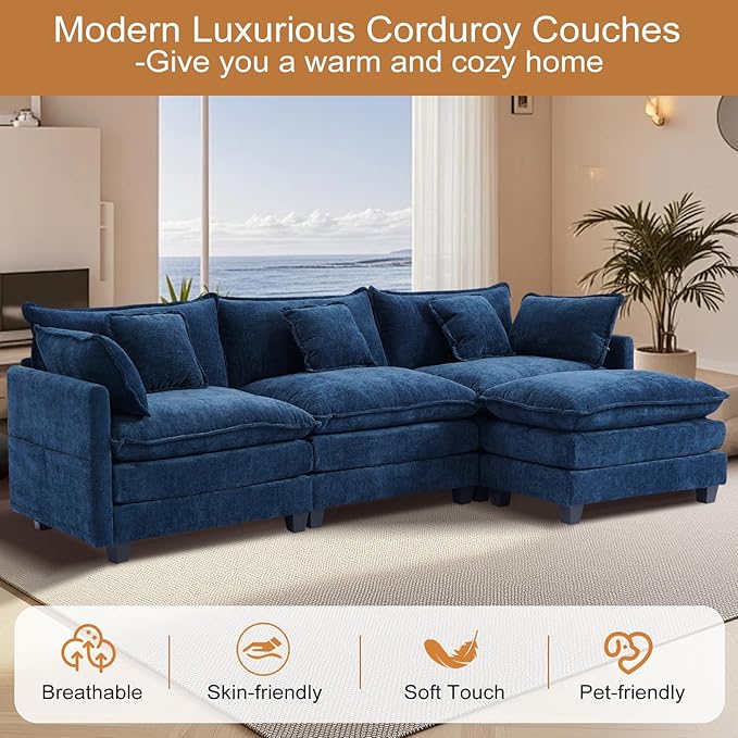 Furniliving 112‘’ L-Shaped Sofa, Luxury Chenille Modular Sectional Couches - Image 7